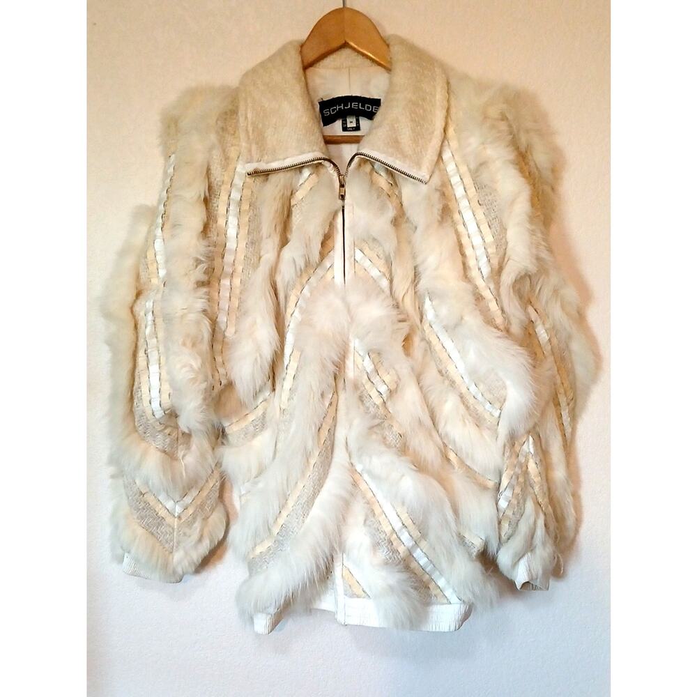 Vintsge Schjelde Ribbon Stripe Fur Coat Cream Tan Full Zip 80s